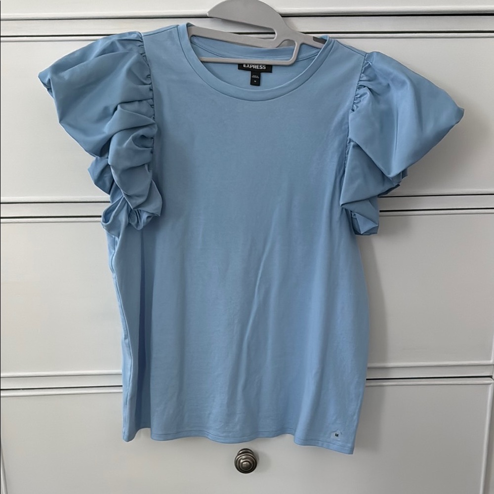 Express Women's Sky Blue Ruffle Sleeve Top